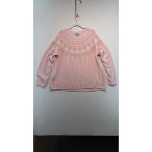 CeCe XL Pink And Gray Chevron With Hearts Pattern Women’s Long Sleeve Sweater ￼